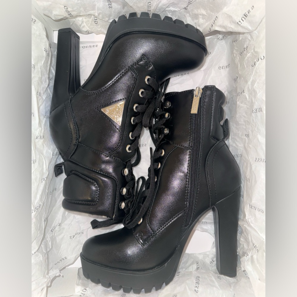 Guess Black Lace-Up Heeled Boots